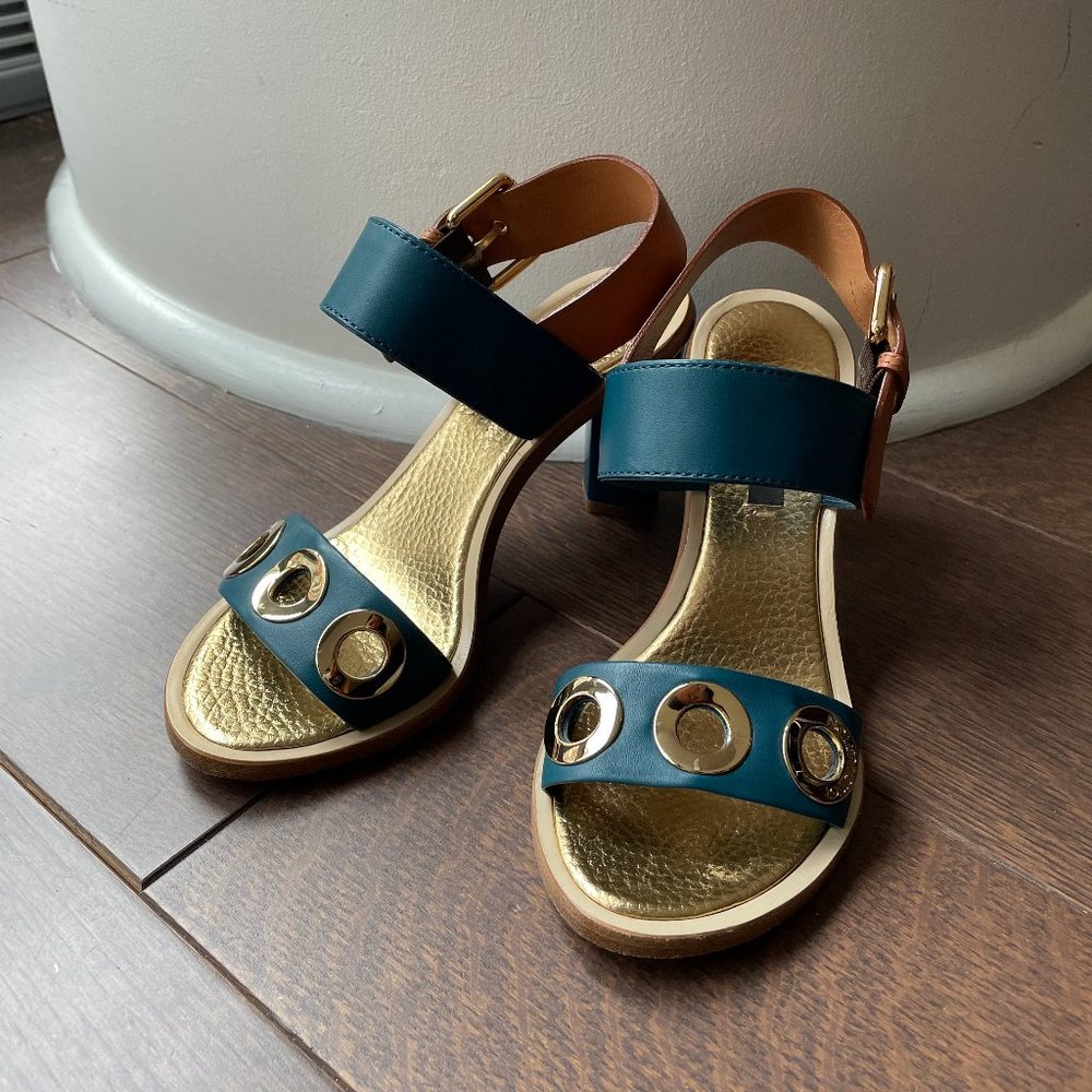 Louis Vuitton Teal/Brown Double Strap Leather Sandals - EU Size 35